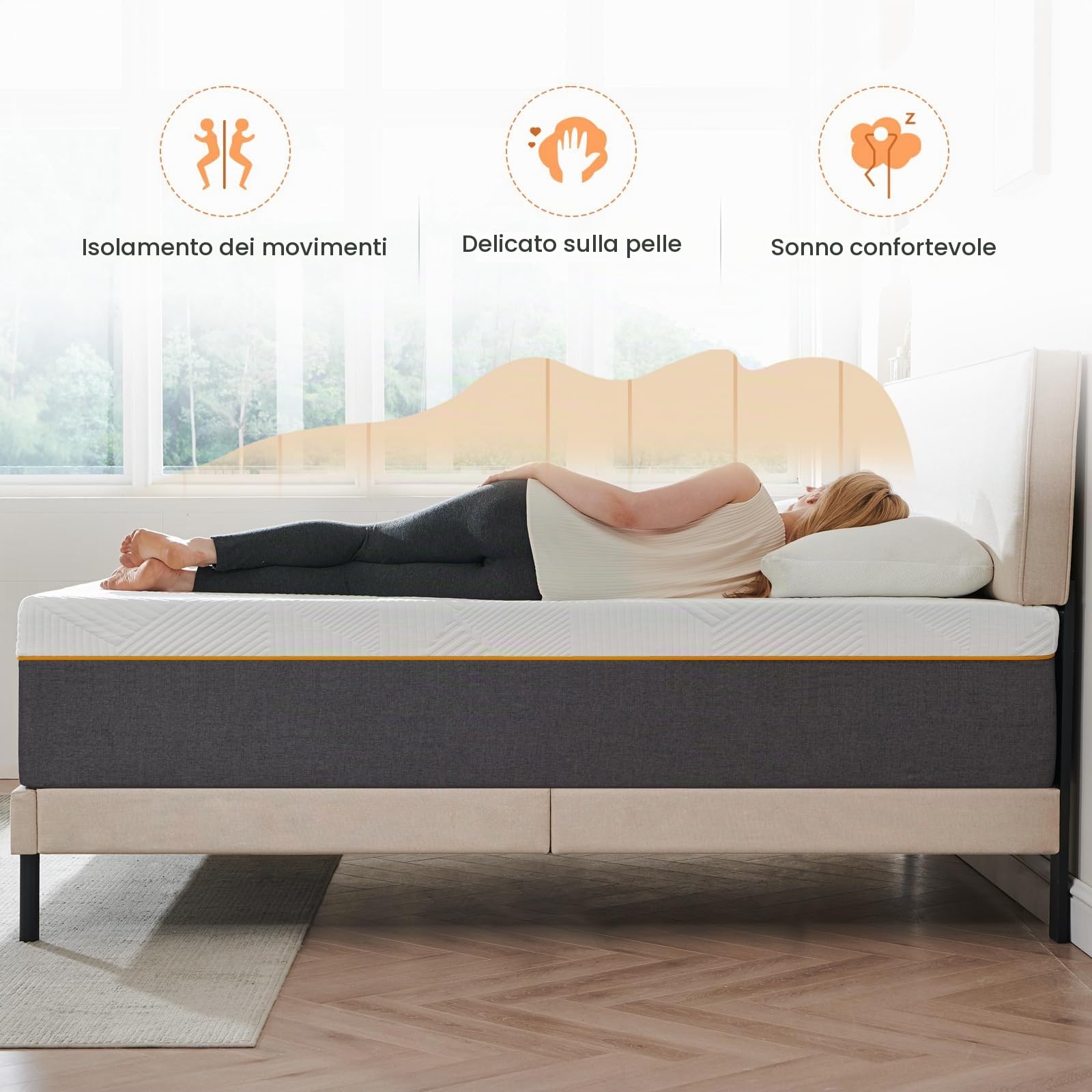 Materasso 160 x 200 x 25 cm, resistente ultra traspirante materasso in memory foam, compattezza media e traspirante, 7 zone, supporto perfetto, reversibile su entrambi i lati, materasso