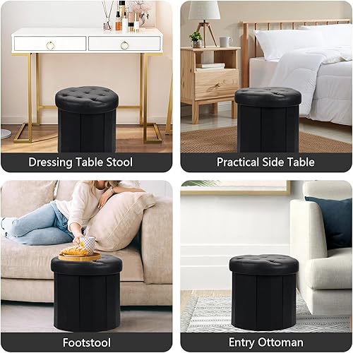 Miniatura 4 de AmasSmile Taburete plegable otomano de almacenamiento, reposapiés pequeño de cuero de 14 x 14 x 13 pulgadas, banco otomano corto, almacenamiento de