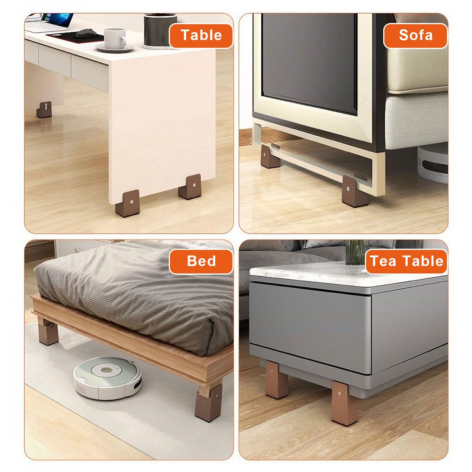 Elevadores De Sofá, Elevadores Ajustables para Cama con Abrazadera De Tornillo, 4 Piezas Patas Modernas Y Resistentes para Muebles Armarios Cómodas Soportes De TV(Negro,10cm(3.5-5cm))