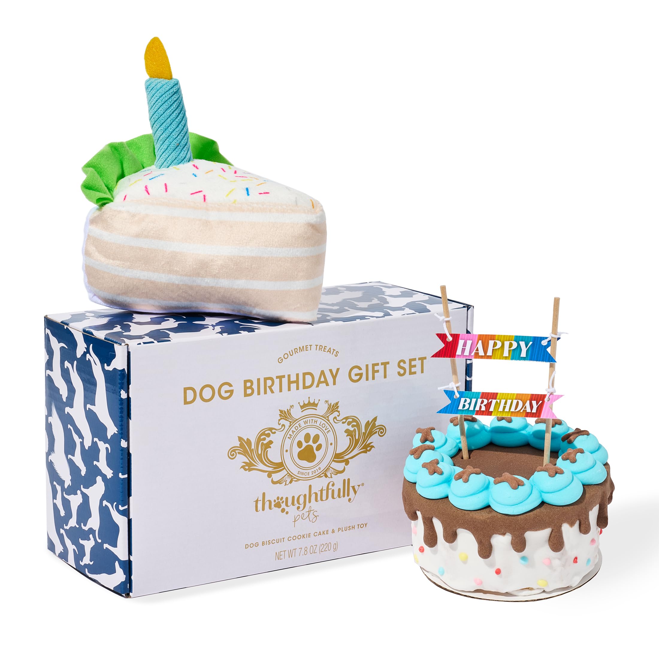 Dog Birthday Gift Set, Dog Cookie Cake, Birthday Plush Toy &amp; Treats