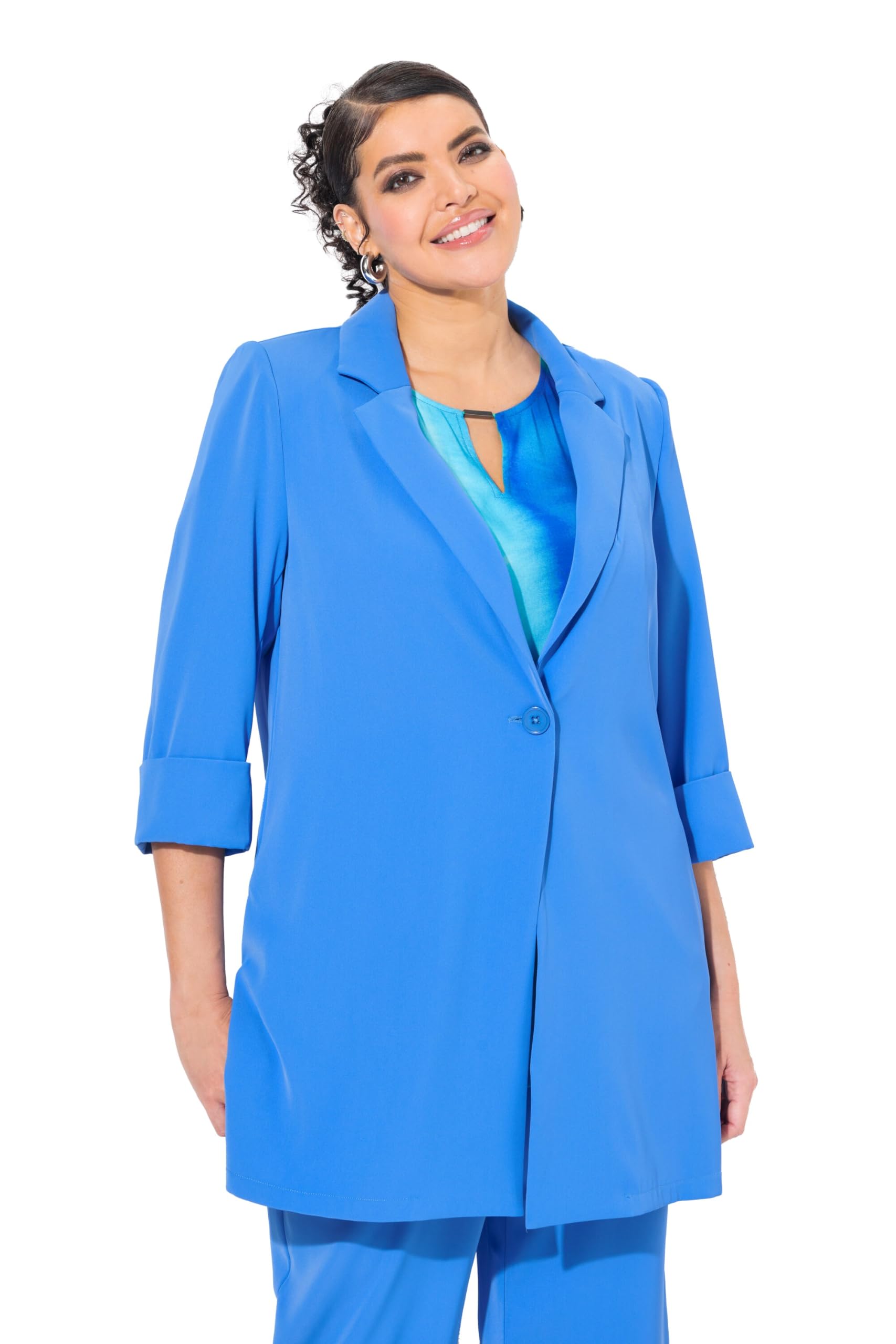 Ulla Popken Blazer con Revers, abbottonatura e Maniche a 3/4 836165