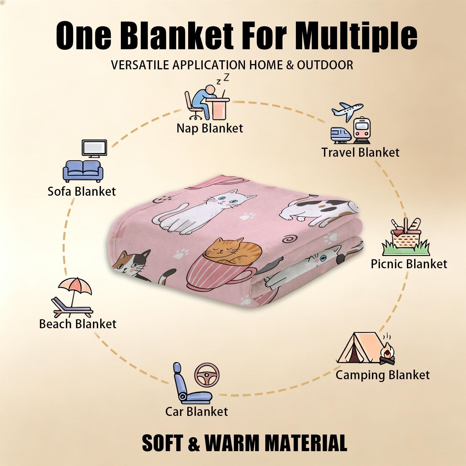 Coperta rosa, 150 x 200 cm, in pile di flanella, motivo cartone animato giapponese, simpatica, per divano, letto, viaggi, simpatica, soffice, lavabile, decorazione per la casa, per ragazzi, ragazze