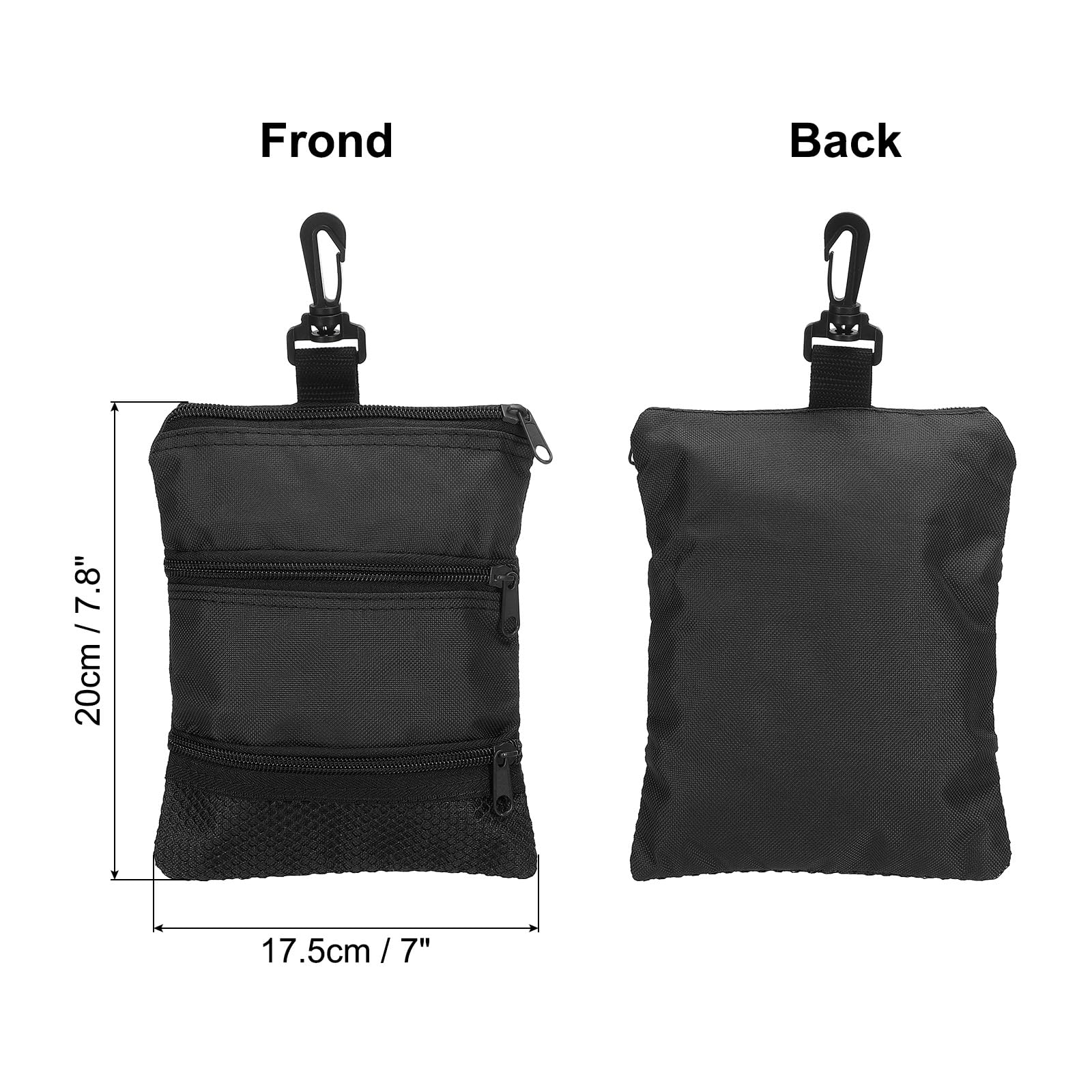 PATIKIL Golf Pouch Bag 7.8x7 Inch, 3 Zippered Golf Ball Bag with Clip Valuables Tee Pouch Multi Pocket for Men Women Holder Black - Image 2