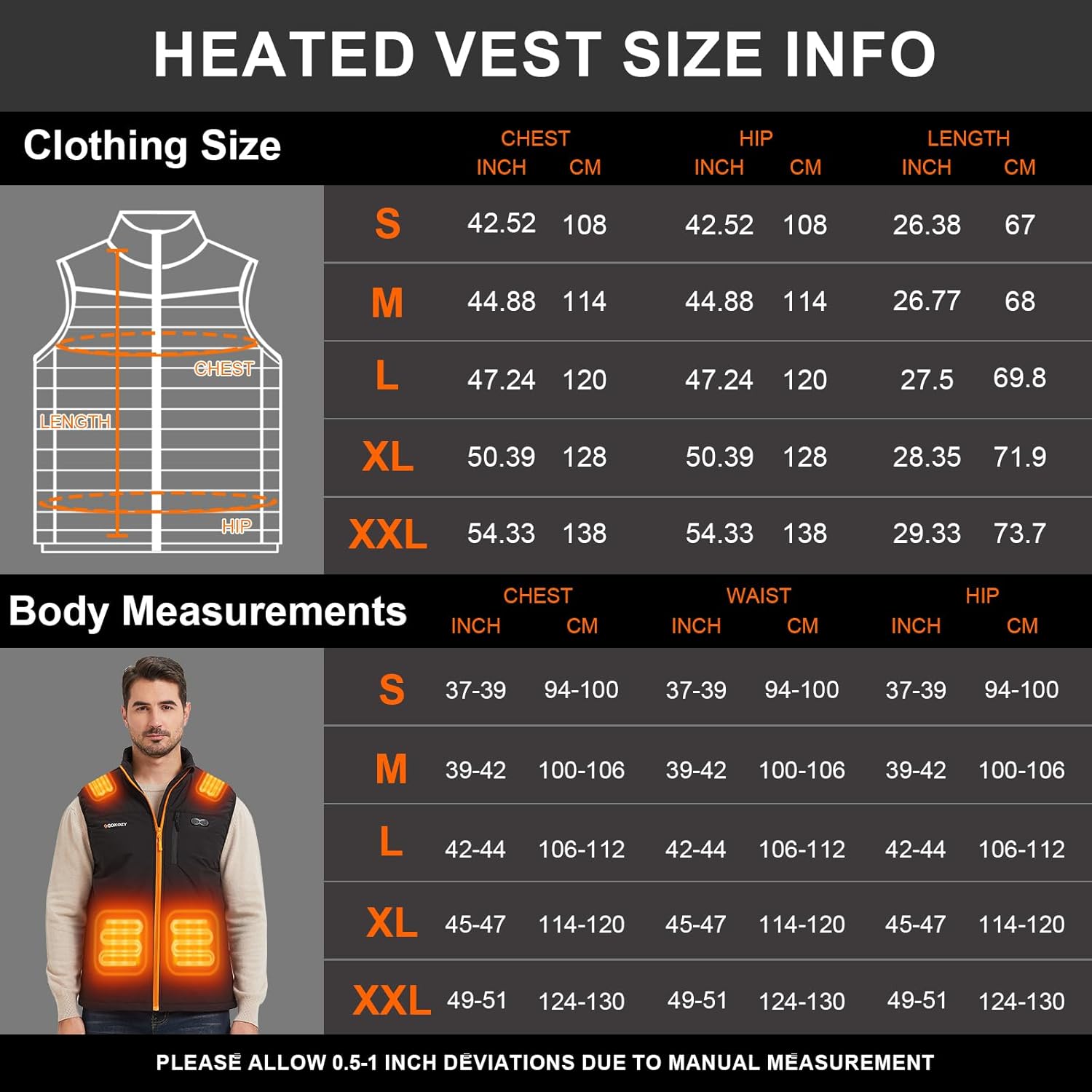 Gokozy Heated Vest for Men,11 Heating Zone Warm Lightweight Heated Jacket Electric Heated Motorcycle Vest No Include Battery - Image 3