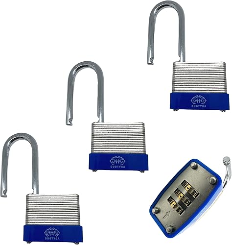 Candado de combinación laminada, cerradura de combinación de 3 dígitos, 1-916 pulgadas de ancho, candados de grillete largo resistentes para