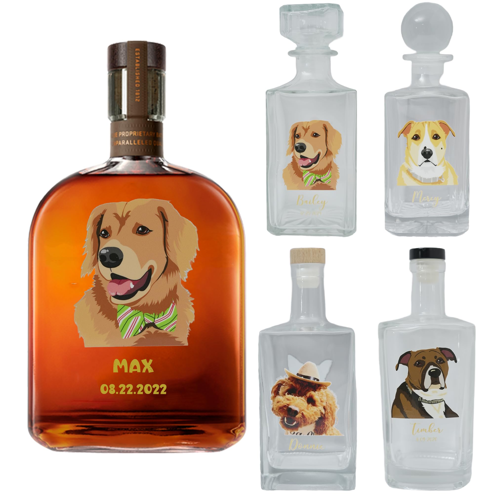 Custom Dog Portrait Whiskey Bottle For Men Empty Bourbon Bottle With Pet Portrait Liquor Decanters For Dad Husband Boyfriend Christmas Birthday Wedding