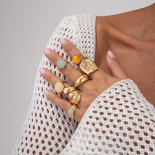 Miniatura 3 de CSIYANJRY99 Juego de anillos gruesos de oro para mujer, con diamantes de imitación de cristal, anillos gruesos para nudillos, apilables, paquete de