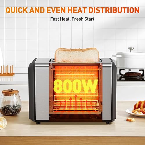 Miniatura 6 de Secura Tostadora inteligente de 2 rebanadas con pantalla táctil de elevación automática y bajada, cuenta regresiva digital, ranuras anchas para