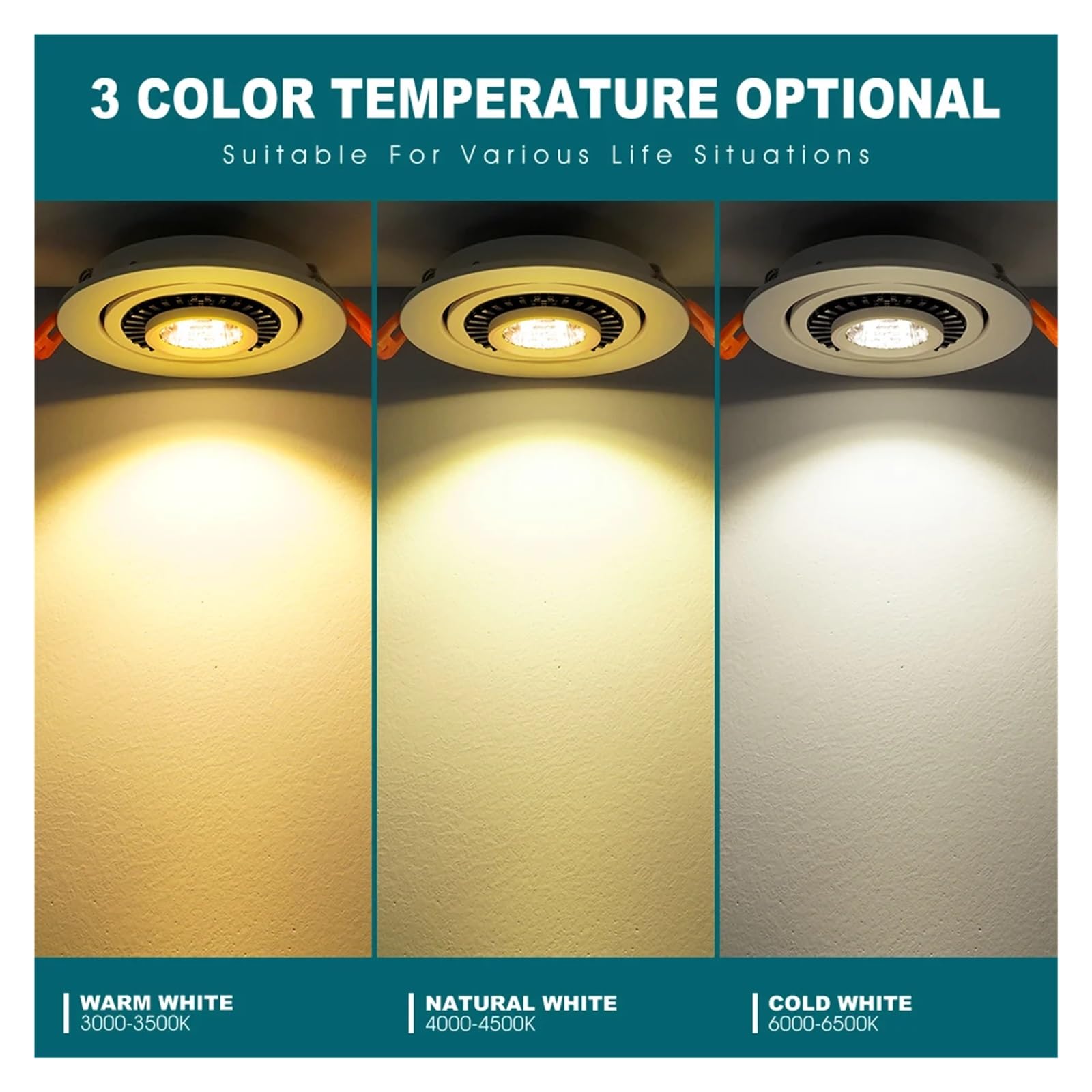 Revive Furniture Focos LED empotrables de techo COB regulables con ángulo ajustable de 360 ​​grados, 5/7/10/12/15/18 W, for el hogar y el dormitorio.(Cold White,B BLACK_10W DIMMA BLE)