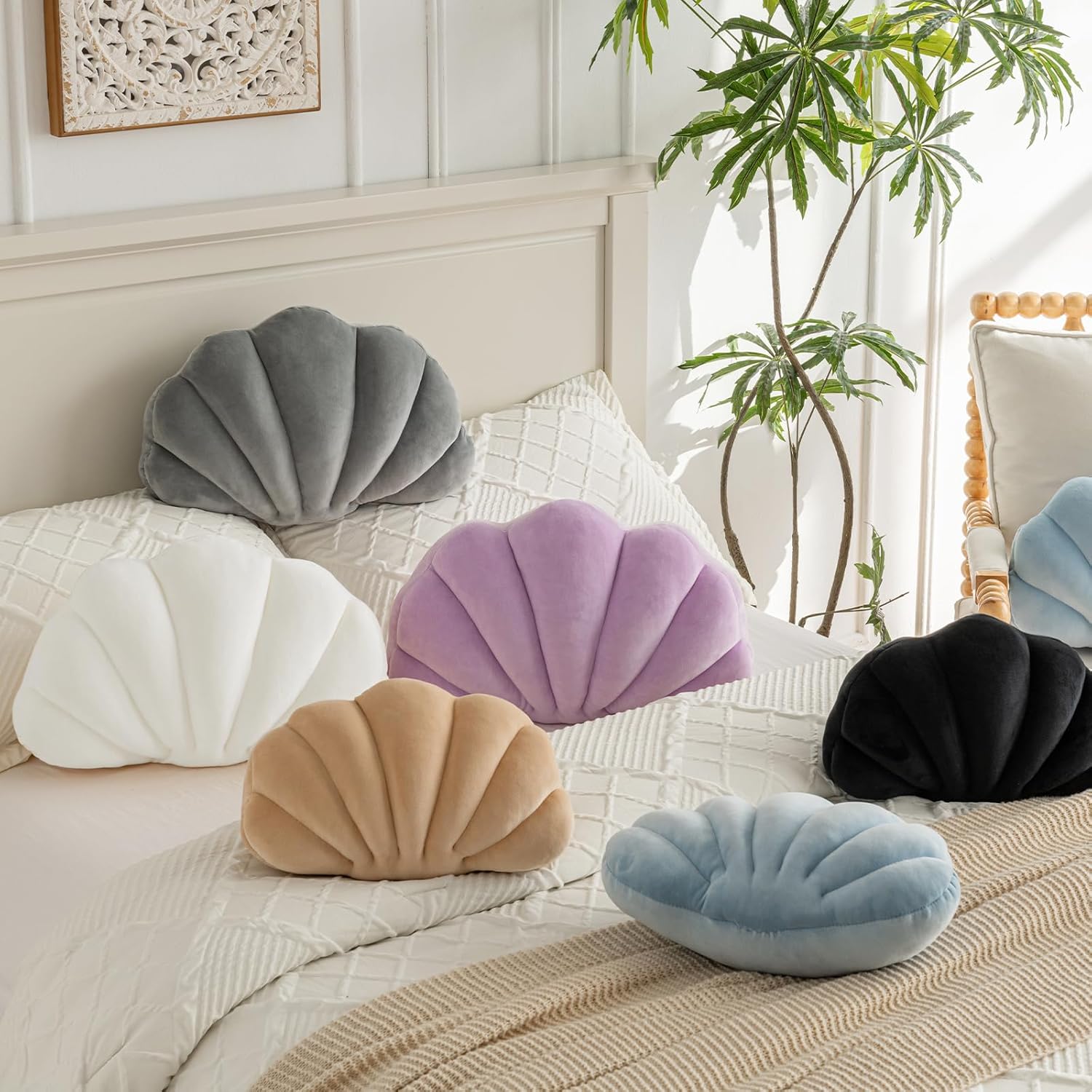 Shell Pillow, Shell Shaped Decorative Throw Pillows with Velet for Couch Bed, Cute Seashell Beachy Room Decor Aesthetic Throw Pillows for Bedroom Living Room(18x13 Inches, Dusty Blue)