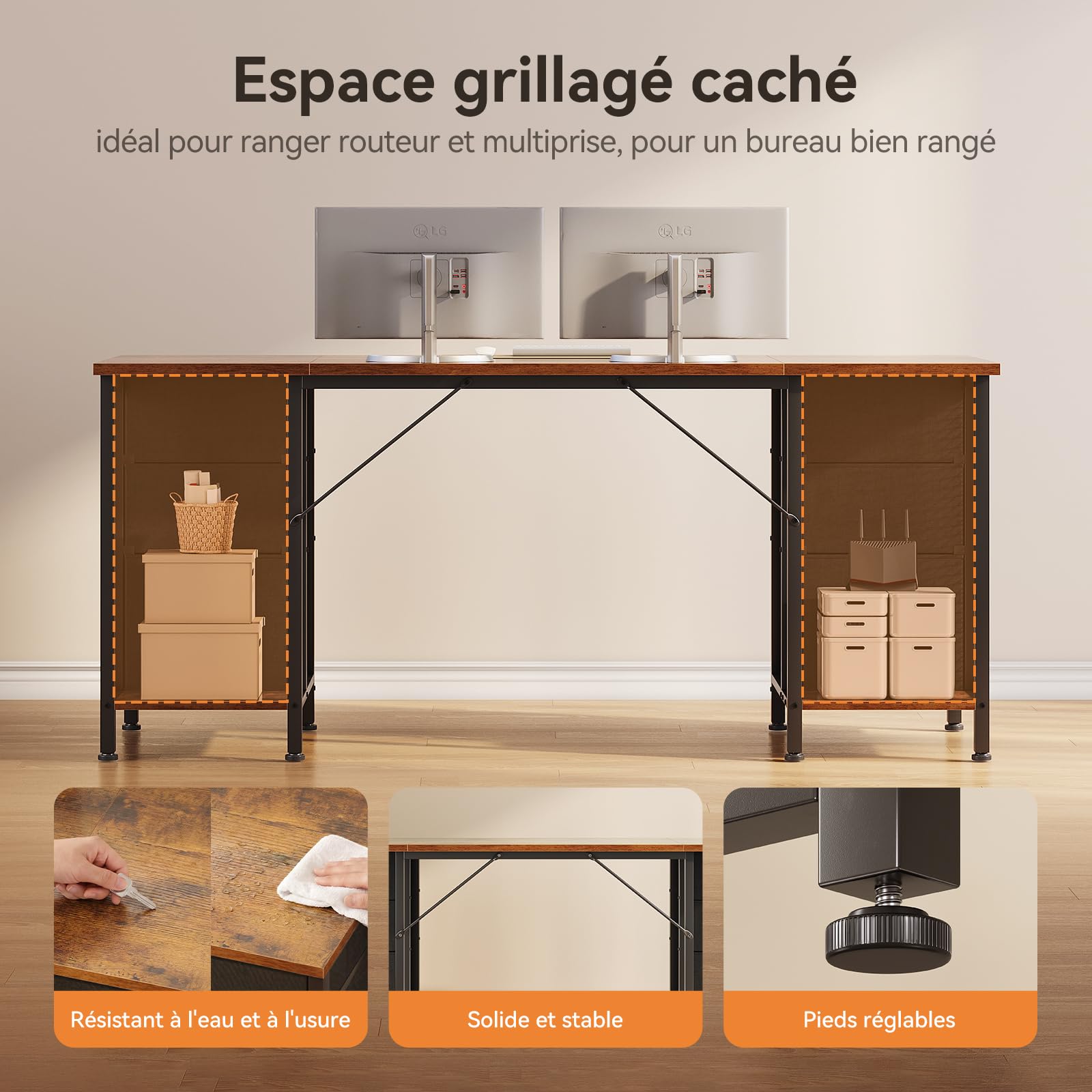 Coleshome Biurko z 6 Szufladami, 160x52 cm Biurko Komputerowe z Miejscami do Przechowywania, Biurko do Domowego Biura, Brązowy | Stół komputerowy z szufladami, dolną półką i dużą ilością miejsca do pracy, nauki lub kreatywności.