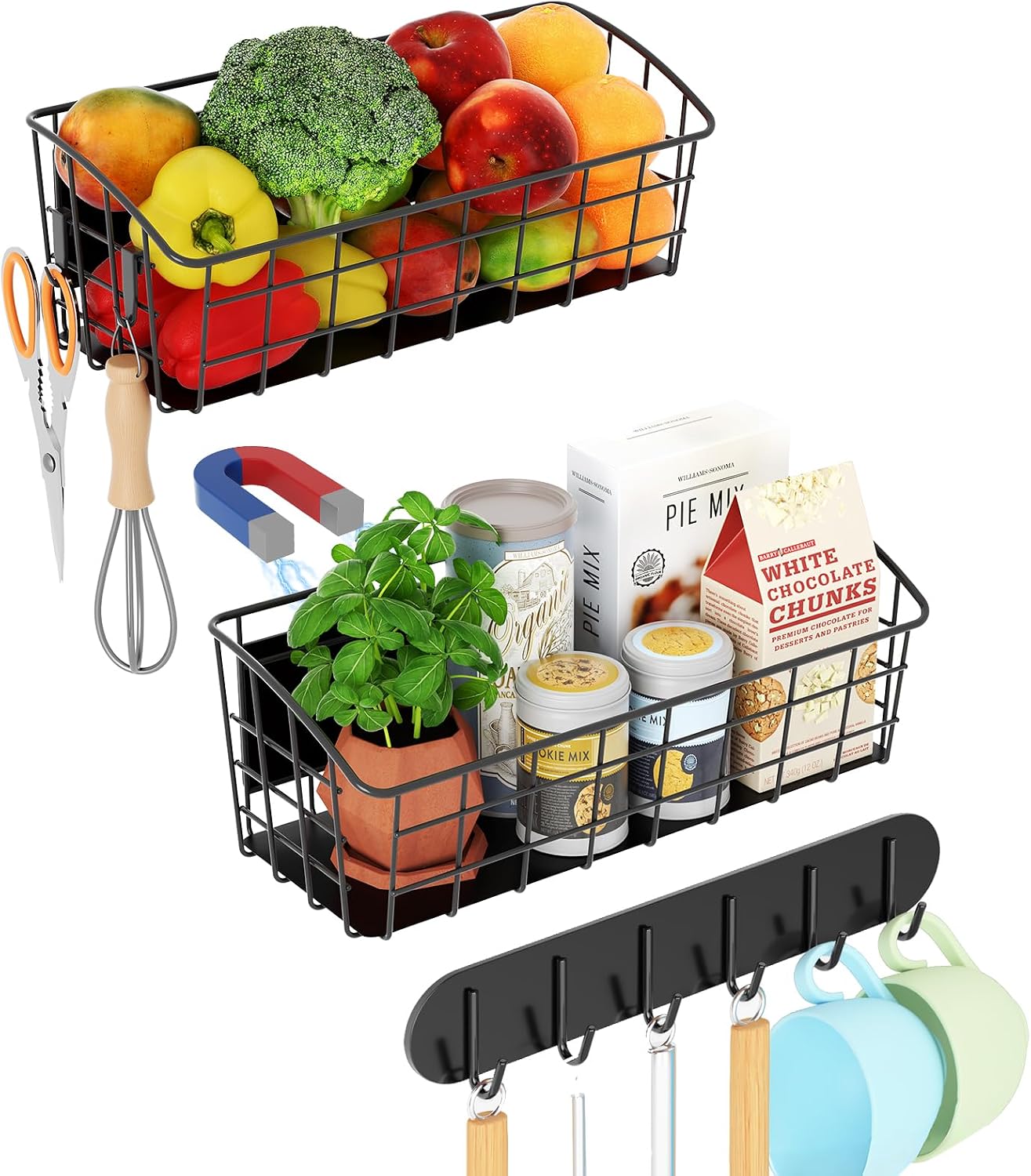 Magnetic Shelf for Refrigerator 1PCS, Strong Magnetic Spice Rack with Removable Hook for Kitchen Storage, Fruit Potato Onion Storage Shelves, Large Magnetic Basket Organizer for Fridge Oven
