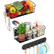 2Pack Magnetic Shelf for Refrigerator with 2 Moveable Hooks and 1 Hook Rack