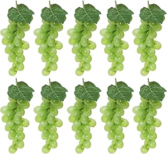 VEOAY 10 Bunches Fake Grapes Artificial Fruits for Decoration Lifelike Grape Kitchen Decor for Home Party Wedding - Green