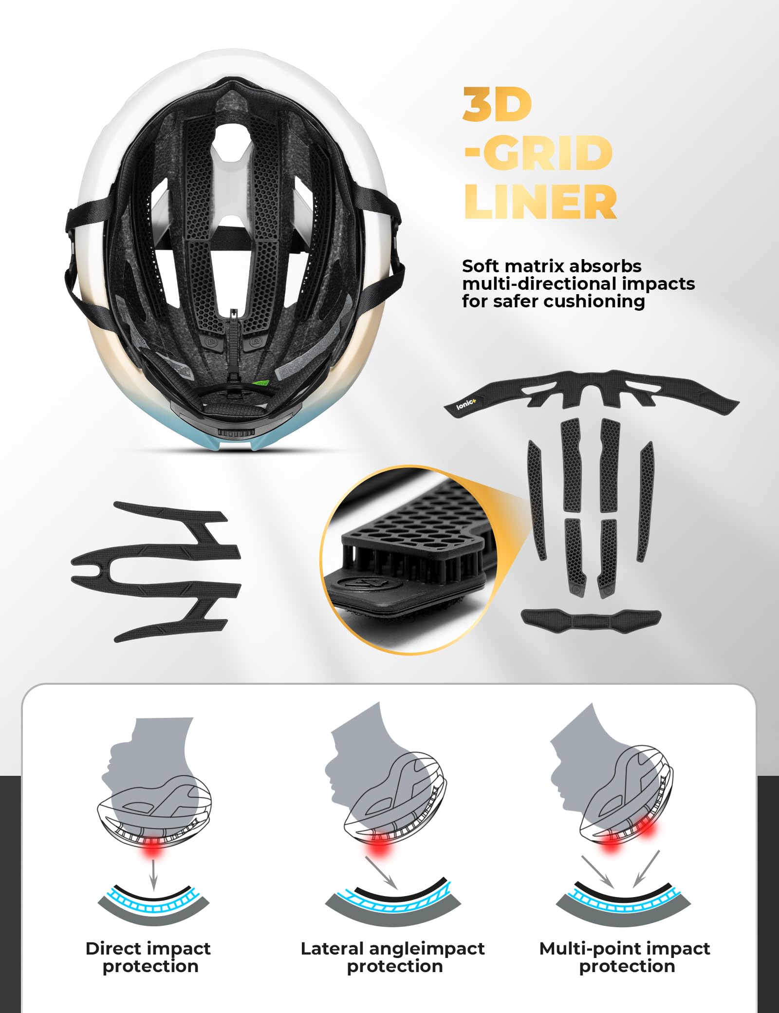 ROCKBROS Fahrradhelm Integrierter Radhelm mit Verstärkungsrahmen, Antimikrobielles Ultraleicht Rennradhelm mit Belüftungssystem für Herren Damen Rennrad MTB, 58-62cm