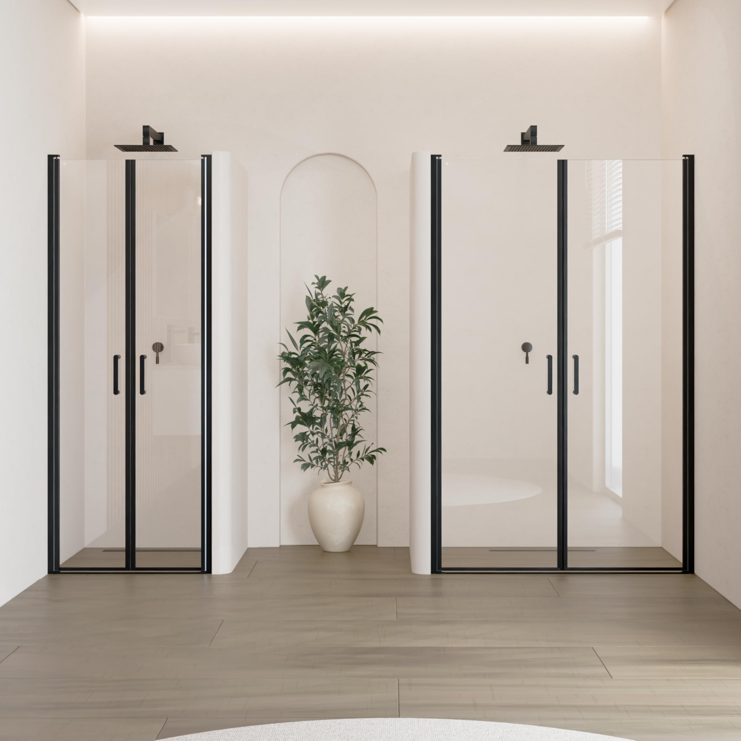 Mampara de ducha 94x190 cm rango de ajuste de 94-97 cm, altura: 190 cm, vidrio de seguridad ESG con nano transparente de 6 mm con perfiles de aluminio negro - BC