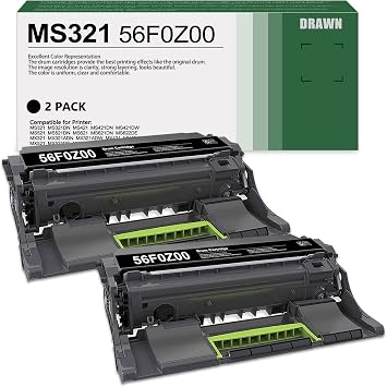 56F0Z00 Drum Unit - Dawn 2 Pack 56F0Z00 Imaging Drum Replacement for Lexmark MS321 MS321dn MS421 MS421dw MS521dn MS621dn MX321 MX421 MX521 MX521de MX521ade MX522 MX622 MX622adhe Printer