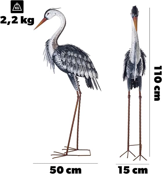 KADAX Reiher Gartenfigur 110 cm, große Gartenstatue aus pulverbeschichtetem Stahl, Metallfigur als Teichdeko für Garten, Teich & Terrasse, Gartenfiguren - 3