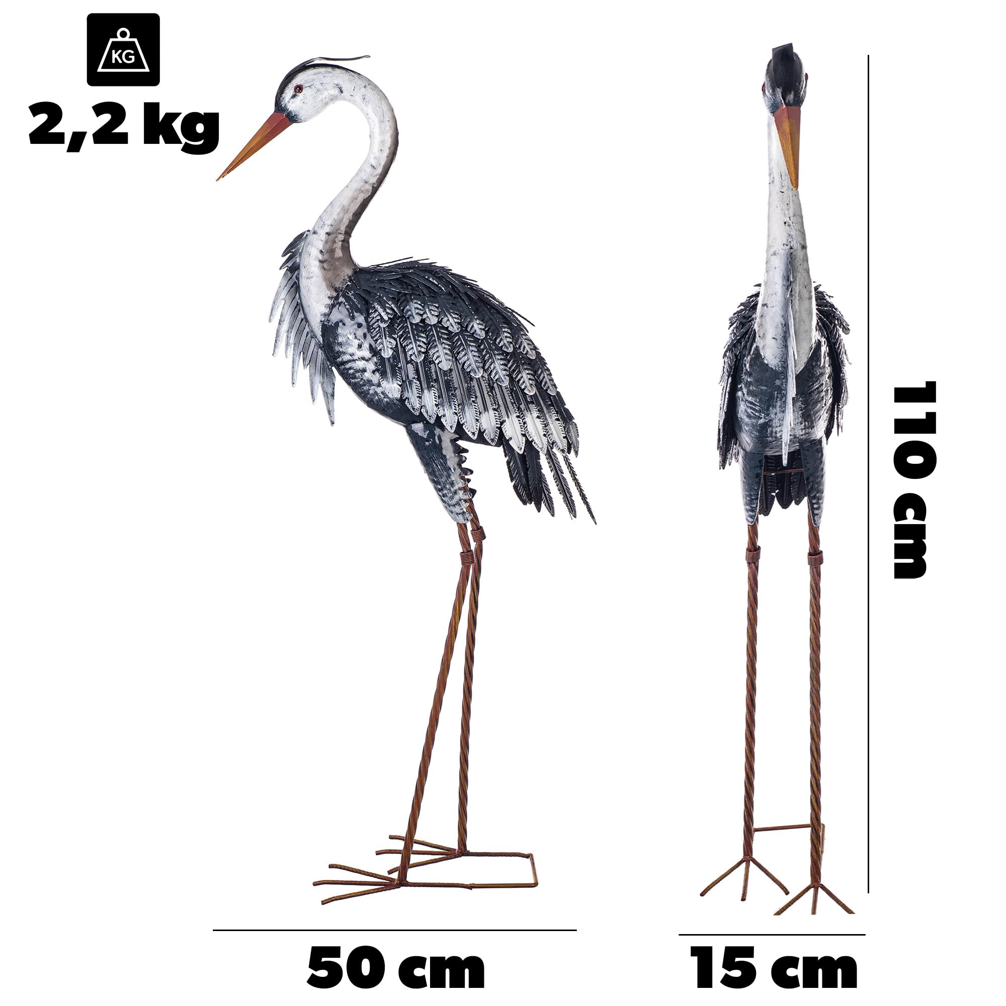 KADAX Reiher Gartenfigur 110 cm, große Gartenstatue aus pulverbeschichtetem Stahl, Metallfigur als Teichdeko für Garten, Teich & Terrasse, Gartenfiguren - 3