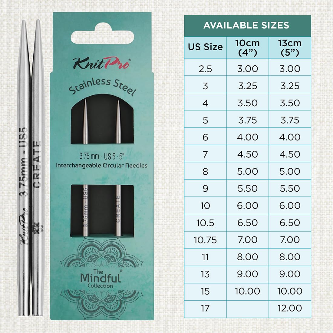 KnitPro The Mindful Collection Interchangeable Circular Needles 4" (10cm), Silver, Needle - 3.75mm - Image 4