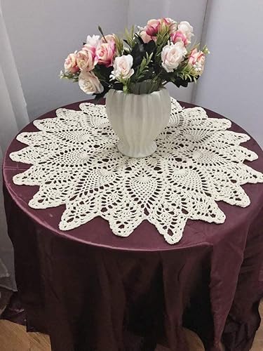 Vista 7 de Manteles redondos de encaje hechos a mano blancos de ganchillo de algodón de 20 pulgadas.