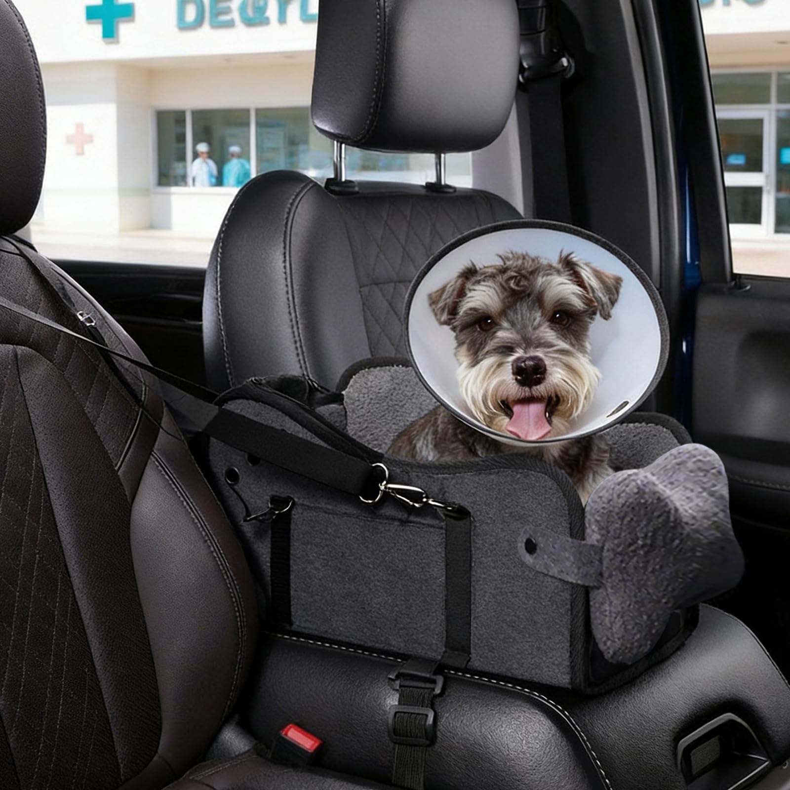 Hunde Autositz für kleine Hunde, Hundeautositz Hundesitz Auto Mittelkonsole mit Sicherheitsgurt, Verstellbarem Weichen Kissen, Tragbarer Hundebett Auto für Kleine Haustiere (B)