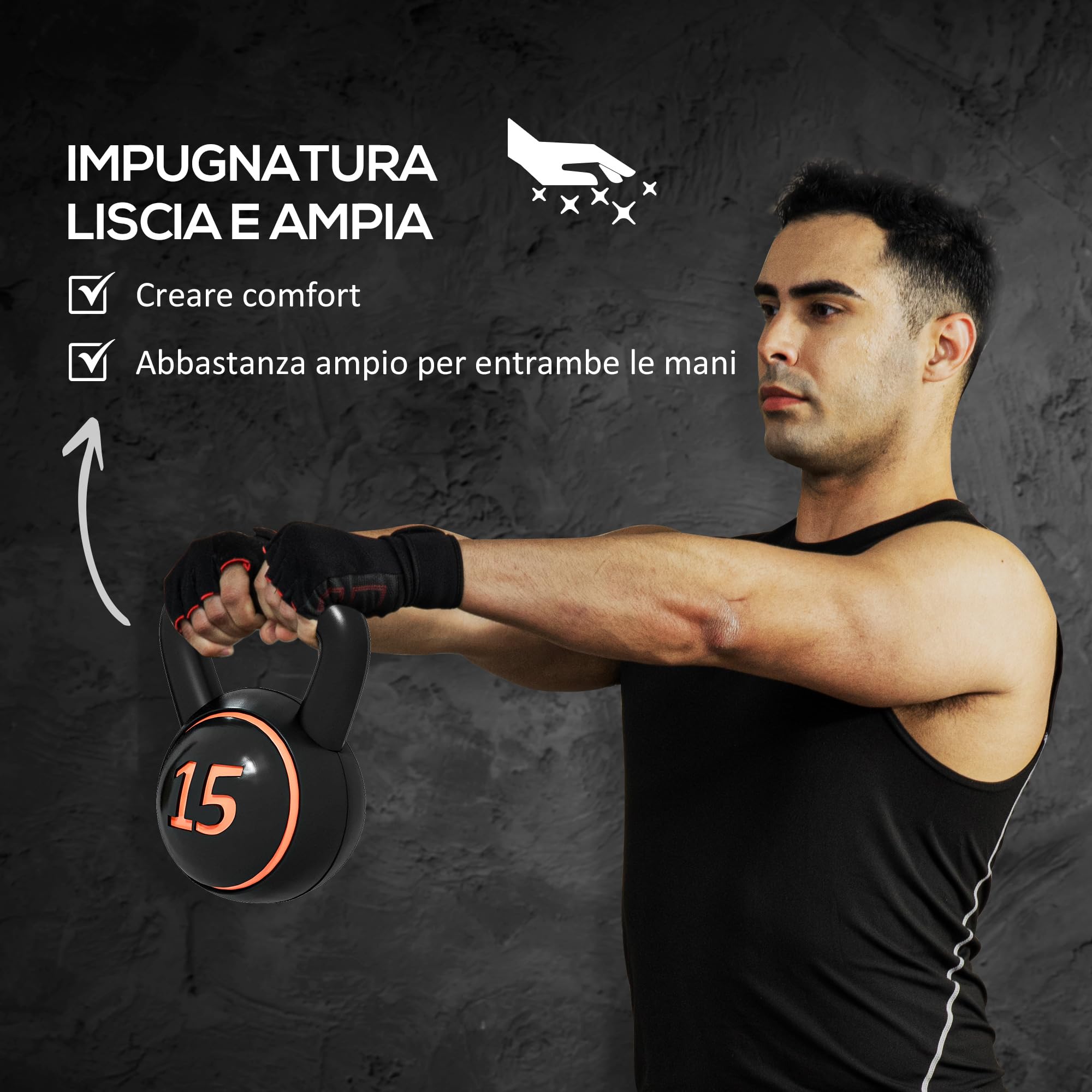 SPORTNOW Set 3 Kettlebell con Manico Liscio Base Piatta e Portapesi, Pesi da Palestra in Plastica e Sabbia, 2.2 kg 4.5 kg 6.8 kg (5lbs 10lbs 15lbs), Nero
