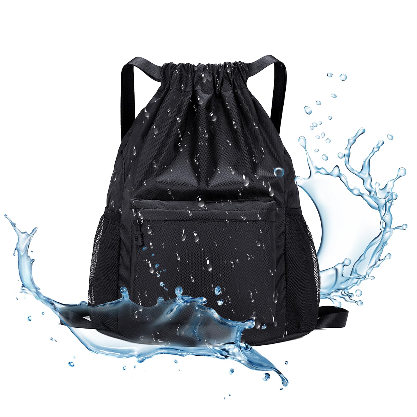 HZHSGLY Waterproof Bags for Swimming, Multi-Purpose Swim Bag Kids Adults, Drawstring Gym Bag for School Sports Travel Unisex Swimming Bag (Black)