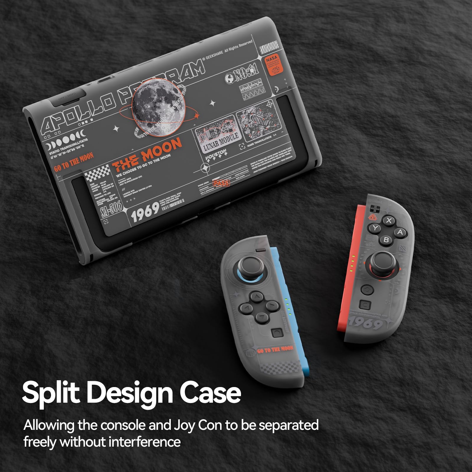 GeekShare Hard Case Compatible with Switch 2 (2025), Anti-Scratch Transparent Protective Cover Compatible with Switch 2 with Detachable JC handle, The Moon — view 3