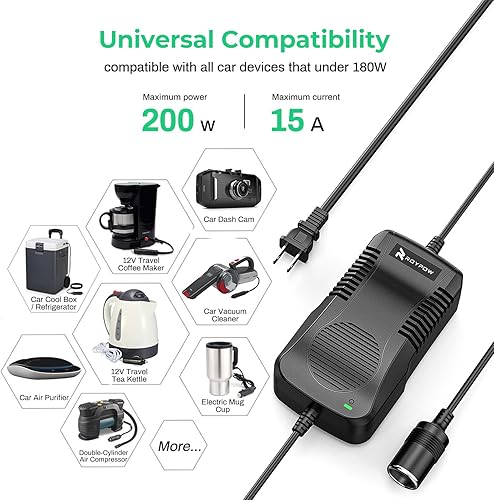 Vista 4 de Convertidor de CA a CC, RoyPow 180 W (máximo 200 W) 15 A 100 V ~ 120 V a 12 V, adaptador de fuente de alimentación de CA/CC, convertidor