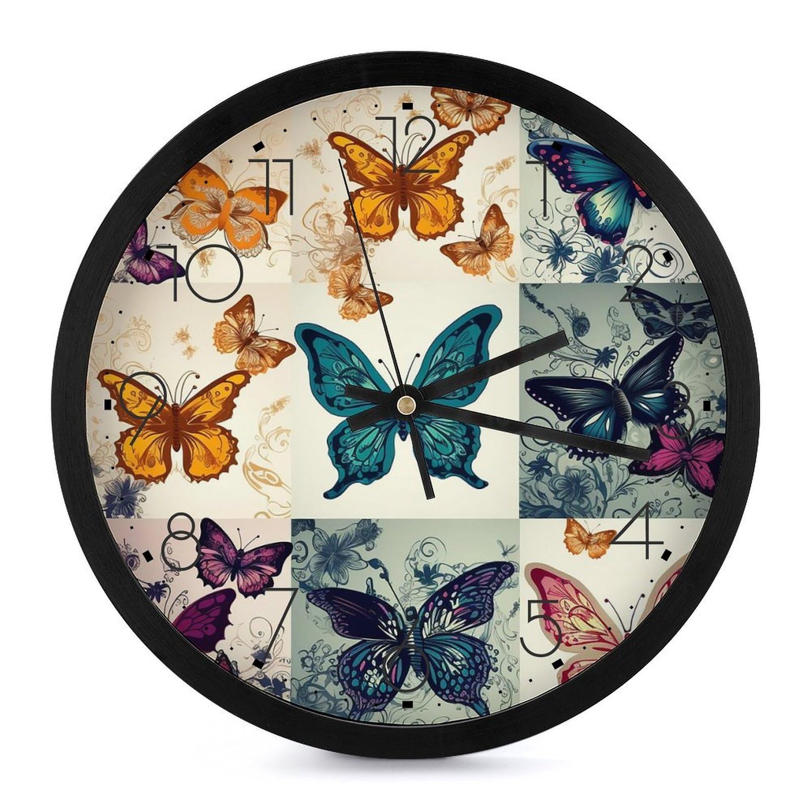Horloge murale moderne ronde de 25 cm à motif papillon pour salon
