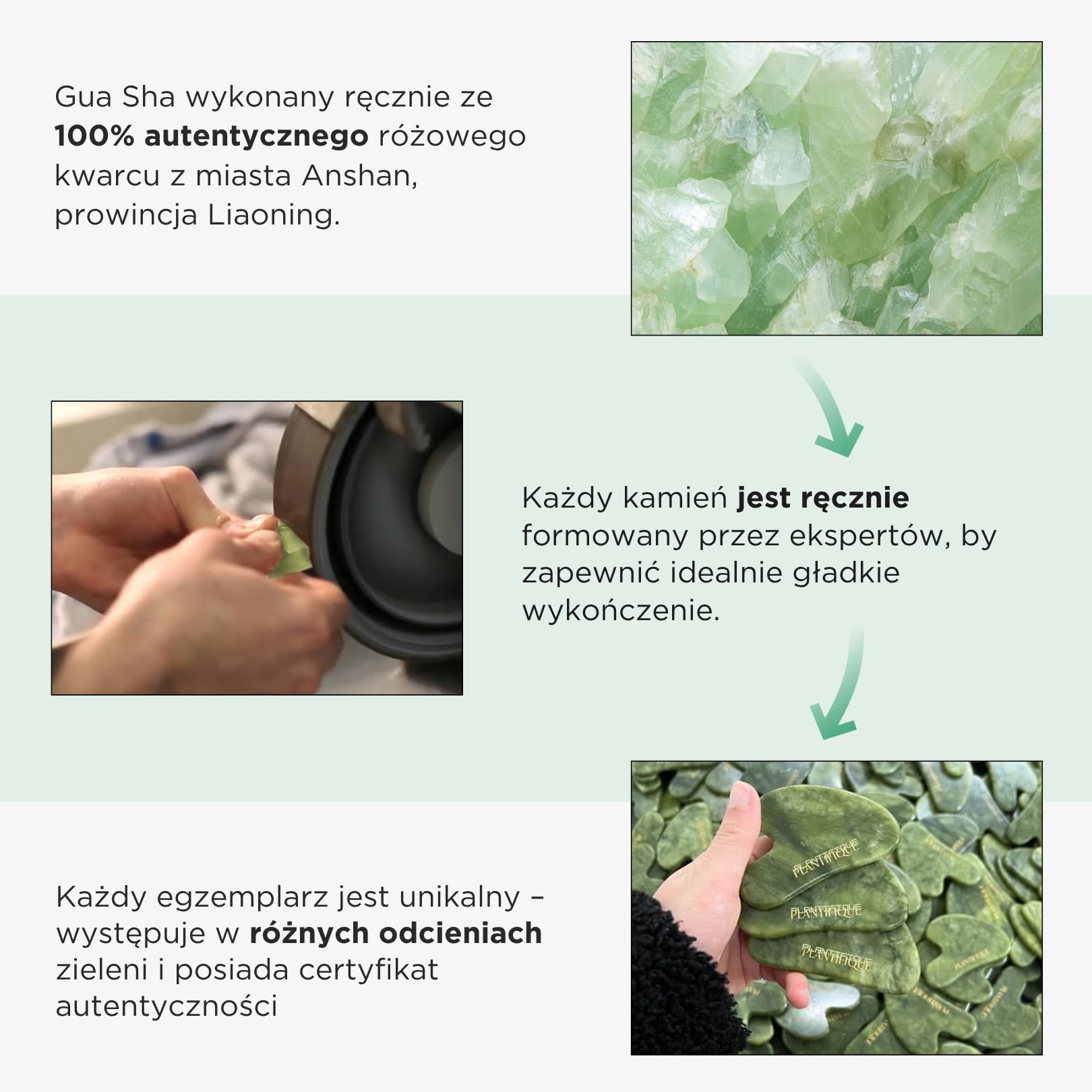 PLANTIFIQUE Gua Sha Jade Stone - Narzędzie do masażu przeciwstarzeniowego - Narzędzie GuaSha do twarzy - Produkty do pielęgnacji skóry twarzy - Masażer twarzy do rutynowej pielęgnacji skóry