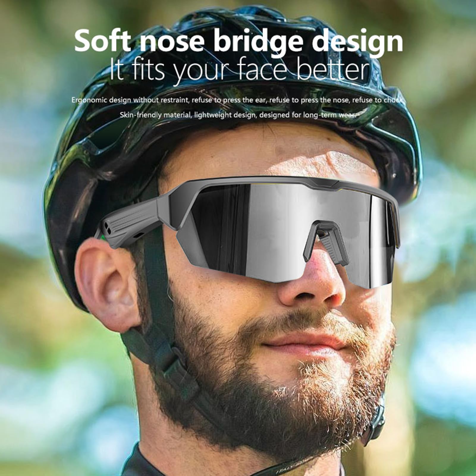 Lazmin112 Occhiali Da Sole Sportivi Intelligenti, Occhiali Da Ciclismo Bluetooth, Altoparlanti Musicali A Orecchio Aperto, Microfono Integrato, Per Corsa, Ciclismo, Attività All'aperto