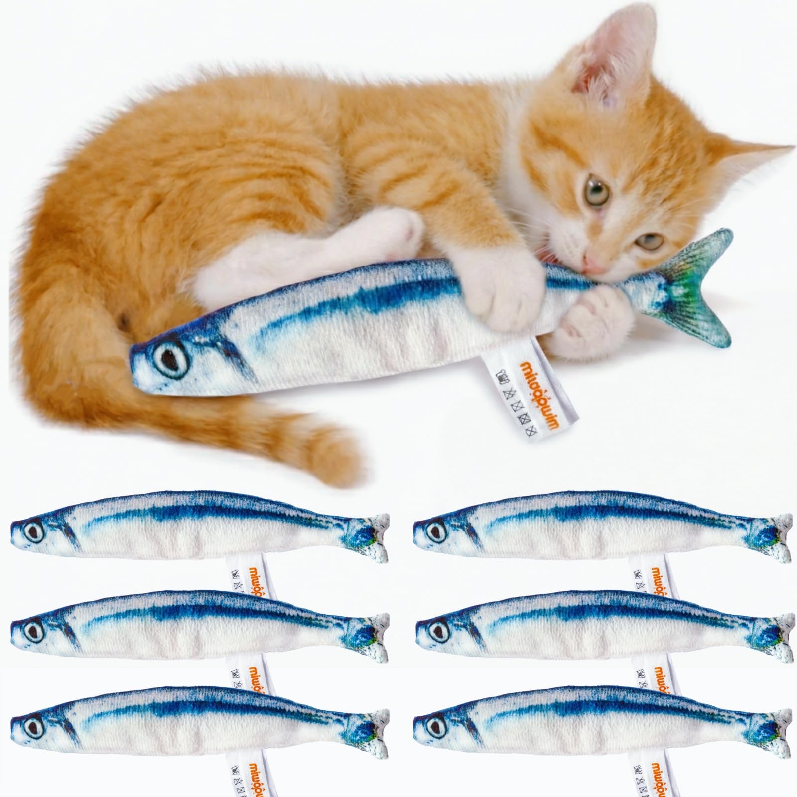 miwoowim 6 PCS Cat Fish Toy Soft and Durable,Cat nip Toy with Catnip Inside, Kicker Toys for Indoor Kitten Exercise,Kitty Teething Chew Toy (6 Sauries