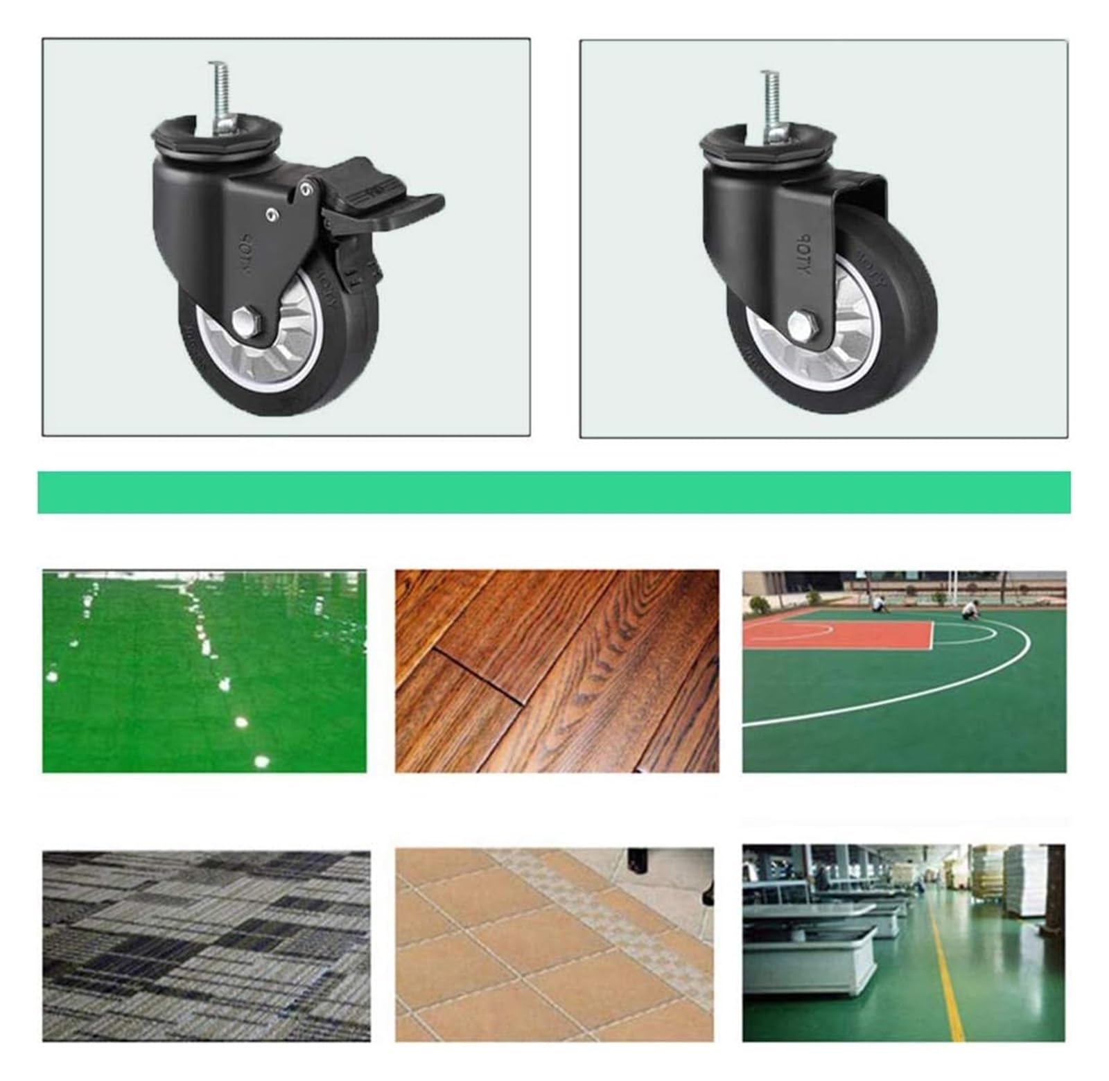 Kółka do mebli, Zestaw kółek obrotowych z blokadą, 4 różne rozmiary, nośność 1180 funtów(2 Swivel+2 Brake,100mm/4in)