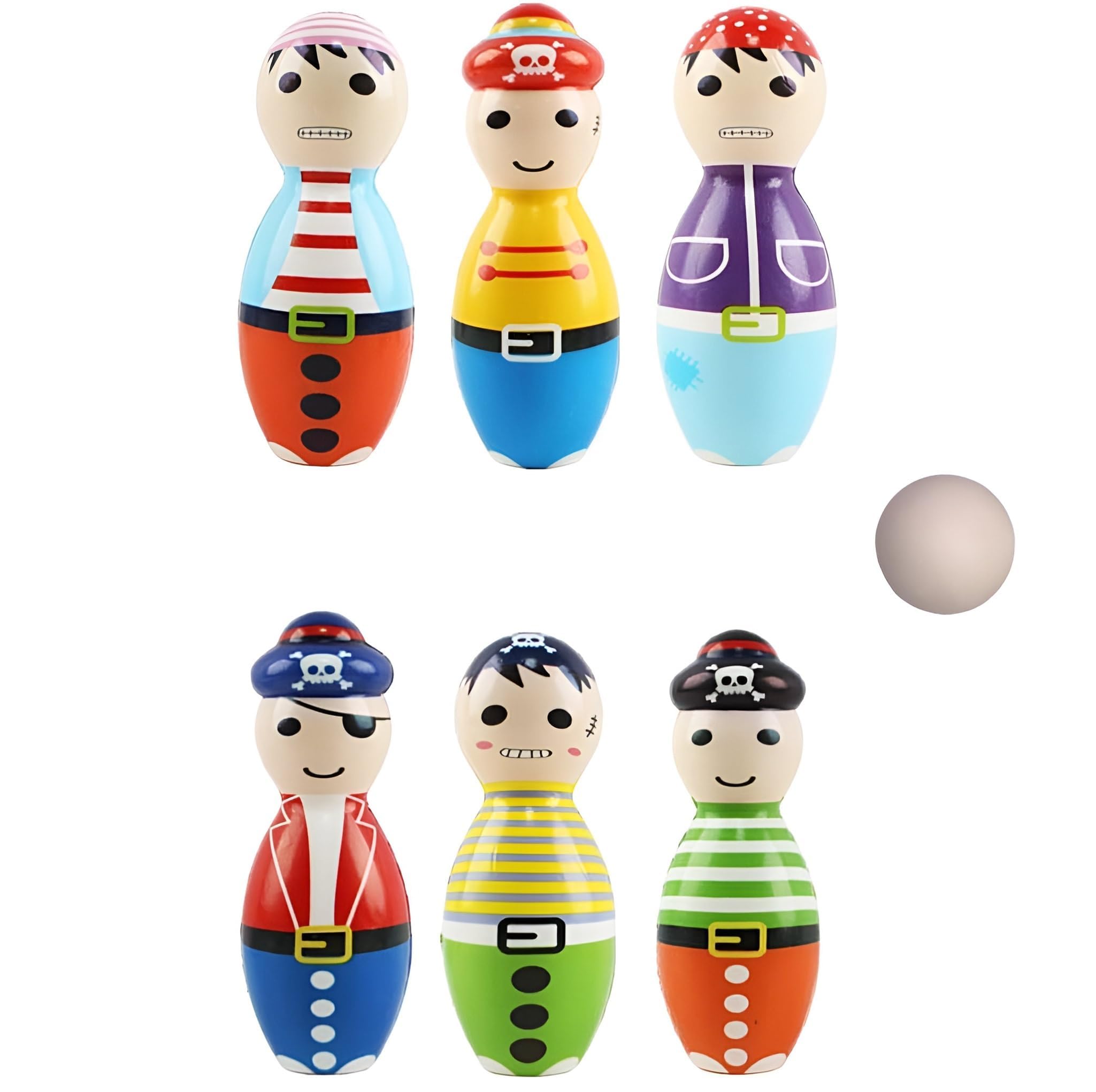 Channapatna Toys Wooden Pirates Bowling Pins Skittles Toy Set for Kids (2 Years+) Non Toxic Colors, Indoor & Outdoor Game, Fun Learning Toy for Kids (Pack of 2)