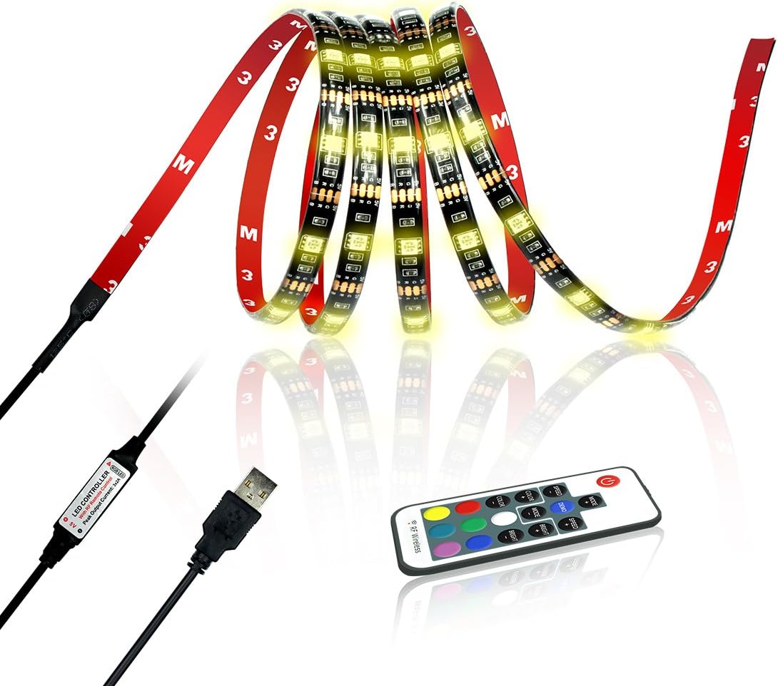 Achivy USB LED Strip Light - 78 inches/2M Color Changing RGB5050 DC 5V LED TV Backlight Strip with 17keys RF Remote, Waterproof, Adhesive Bias Lighting for HDTV, Desktop Monitors, Kitchen Cabinets