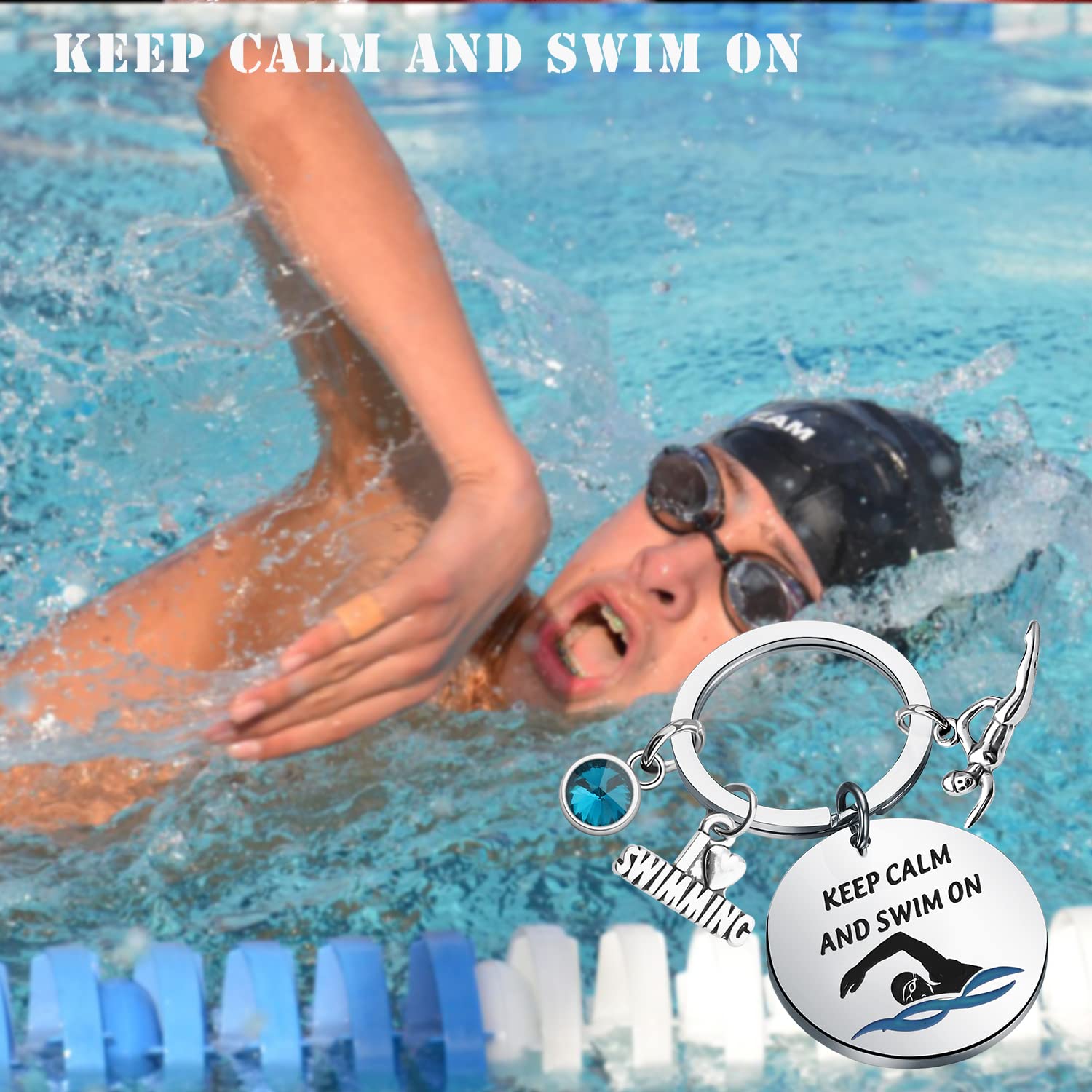 Llavero de natación para amantes de la natación, regalo para mantener la calma y nadar en llavero para el equipo de natación amante de la natación, Mantenga la calma nadar 3