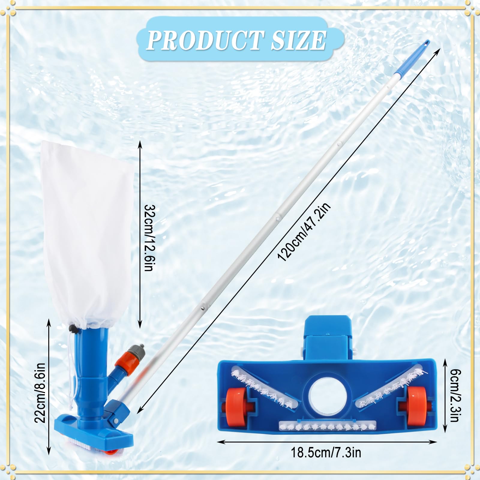 Limpiafondos Piscina Manual, Yanghad Aspiradora Manual Piscina, Removable Pool Bottom Cleaner con Bolsa Filtrante, Set Limpieza, para Piscinas, Spas, Fuentes, Bañeras de Hidromasaje (Azul)