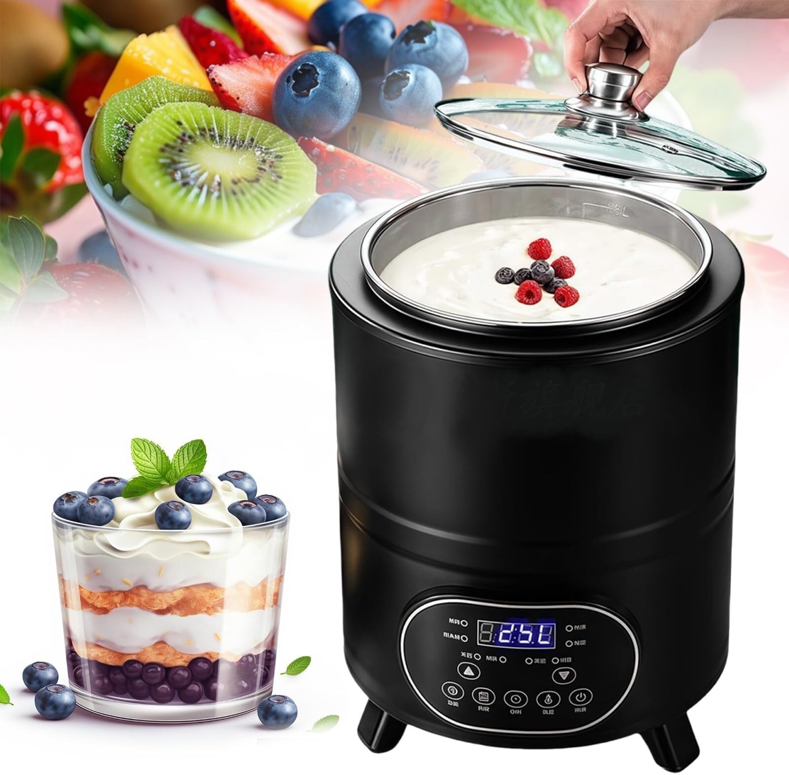 Yogurt Maker Greek Fermentation Machine With Adjustable Temperature And Timer For Home Organic Yoghurt Cheese Fruit(Black 8l)