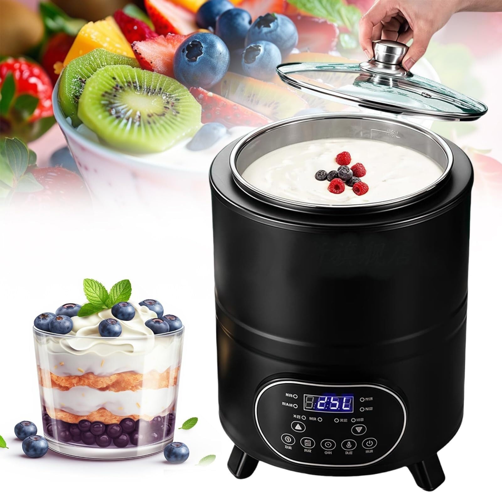 Yogurt Maker Greek Fermentation Machine With Adjustable Temperature And Timer For Home Organic Yoghurt Cheese Fruit(Black 8l)