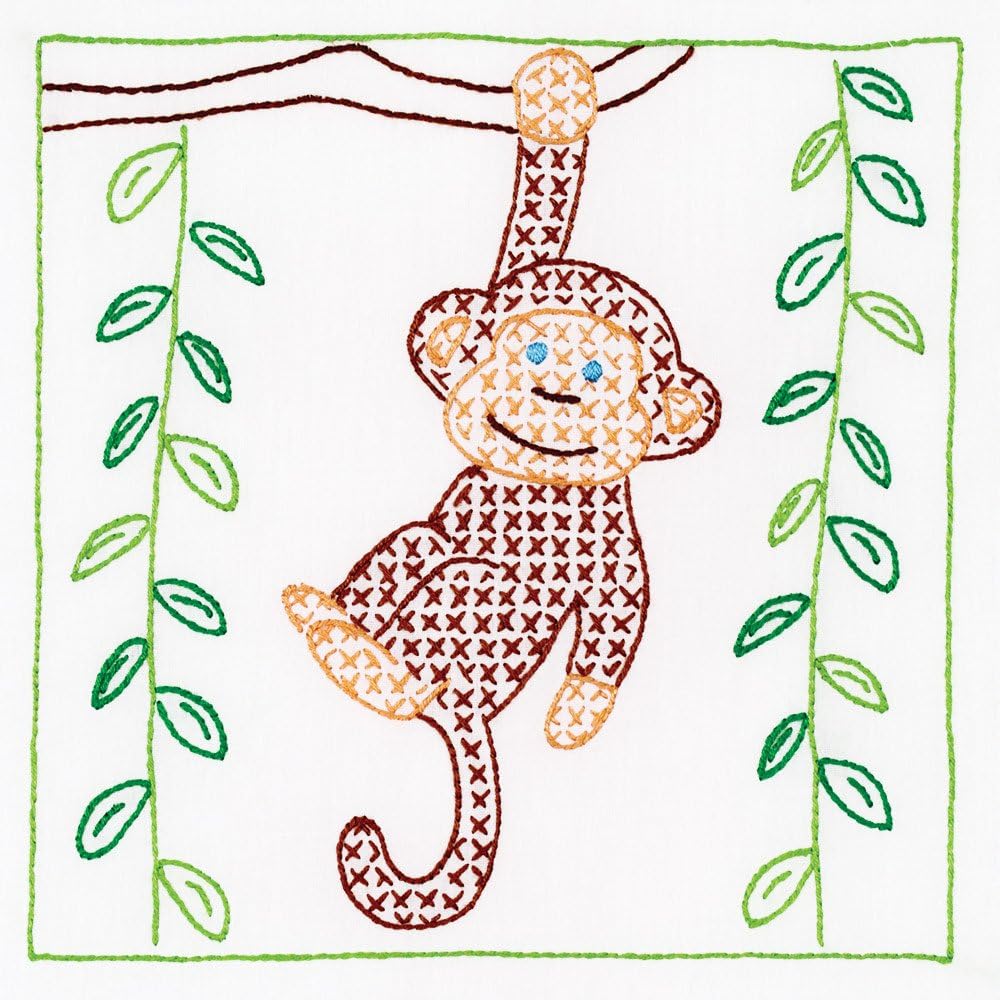 Stamped White Quilt Blocks 9X9 12/pkg, Monkey