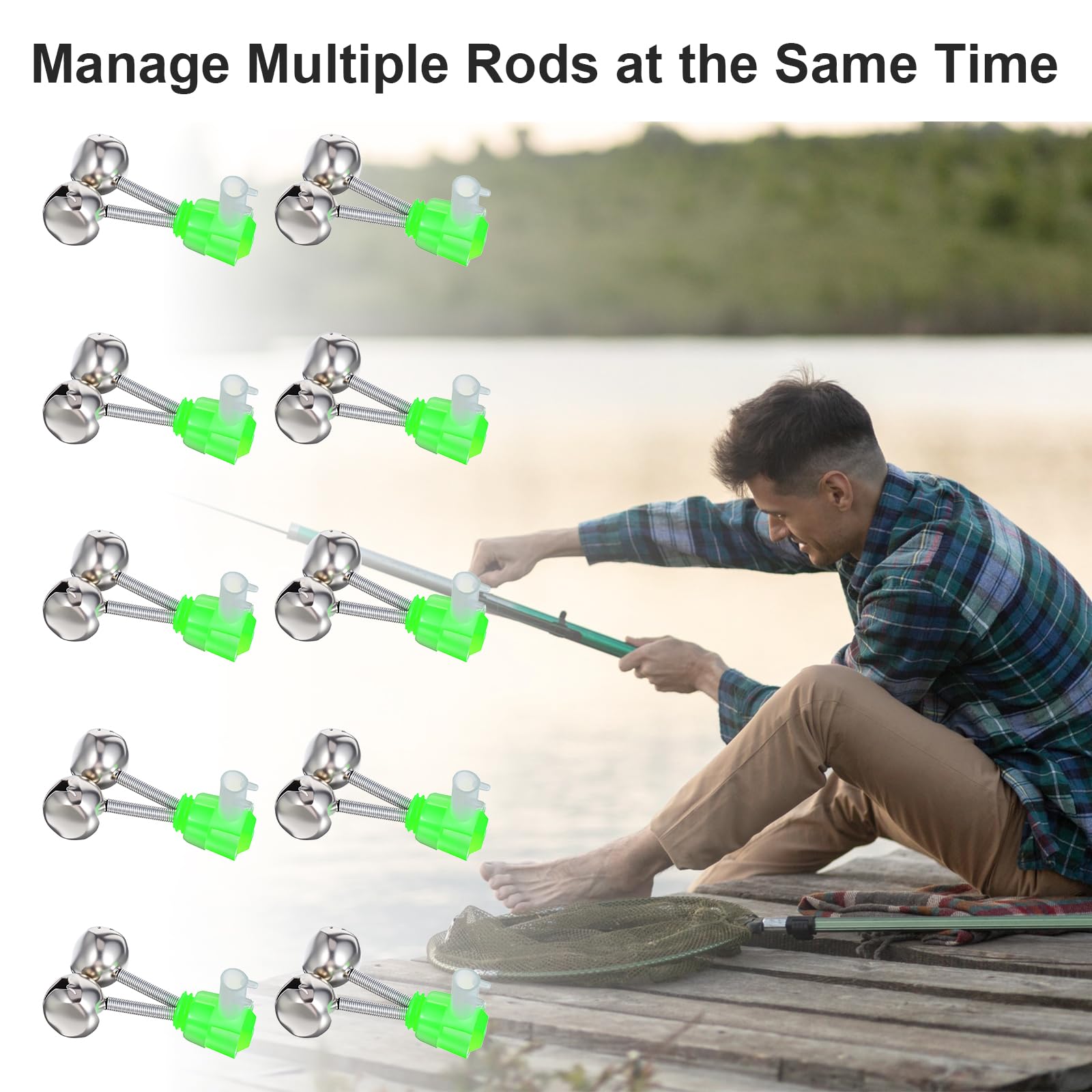 10 campanas de pesca con clip en espiral para alarmas de caña de pescar, alarmas de mordida, alarmas de alarma, pinzas en espiral, campanas de pescado, para pesca marina, pesca nocturna, pesca marina