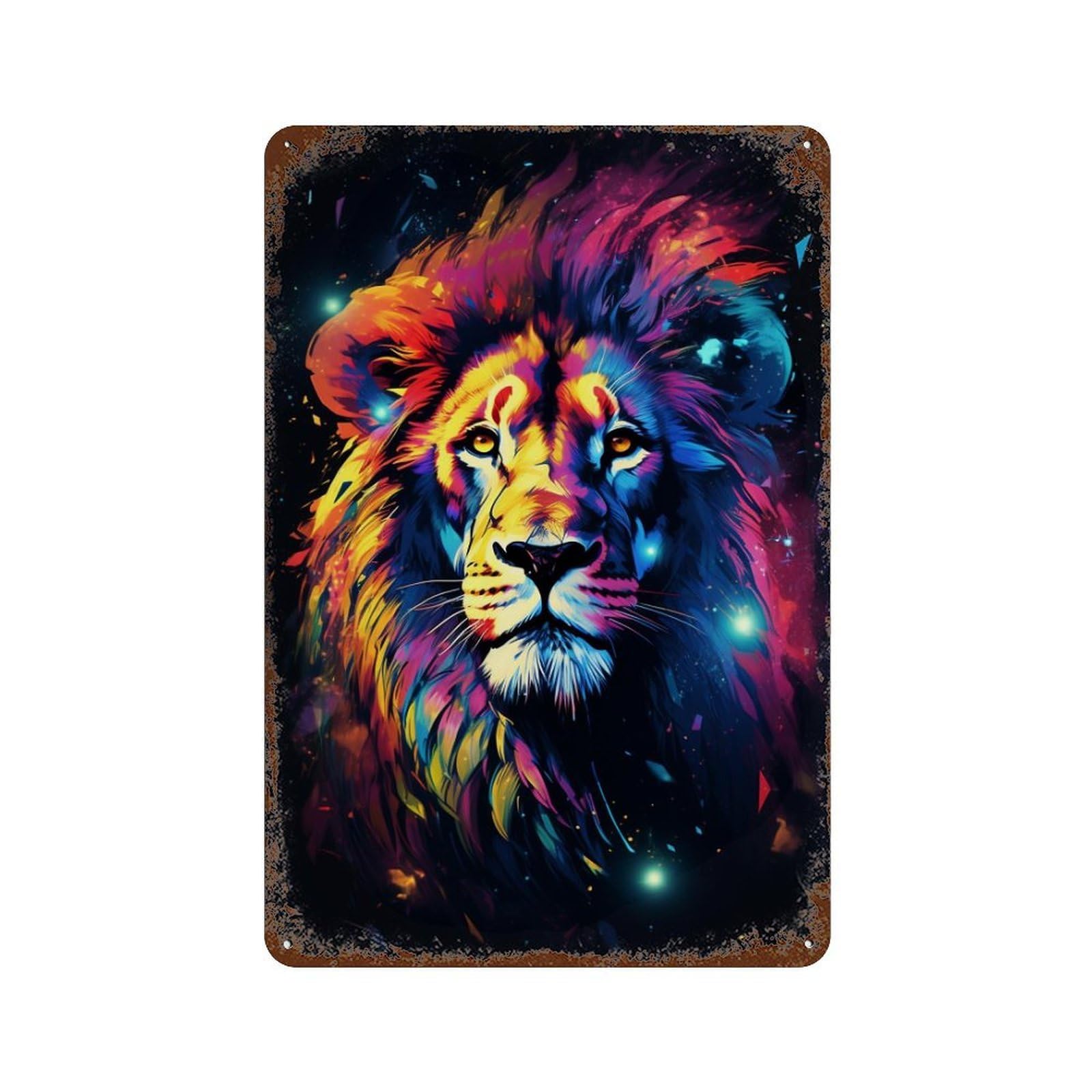 Decorative Tin Sign with Colorful Lion Art Print-39 Design 11.8"x7.9", for Basement, Hobby Room And Garage Decor, Farmhouse Wall Decor