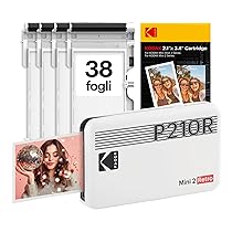 KODAK Mini 2 Retro 4PASS Stampante Fotografica Portatile (5.3×8.6cm) + Pacchetto con 38 Fogli, Bianco