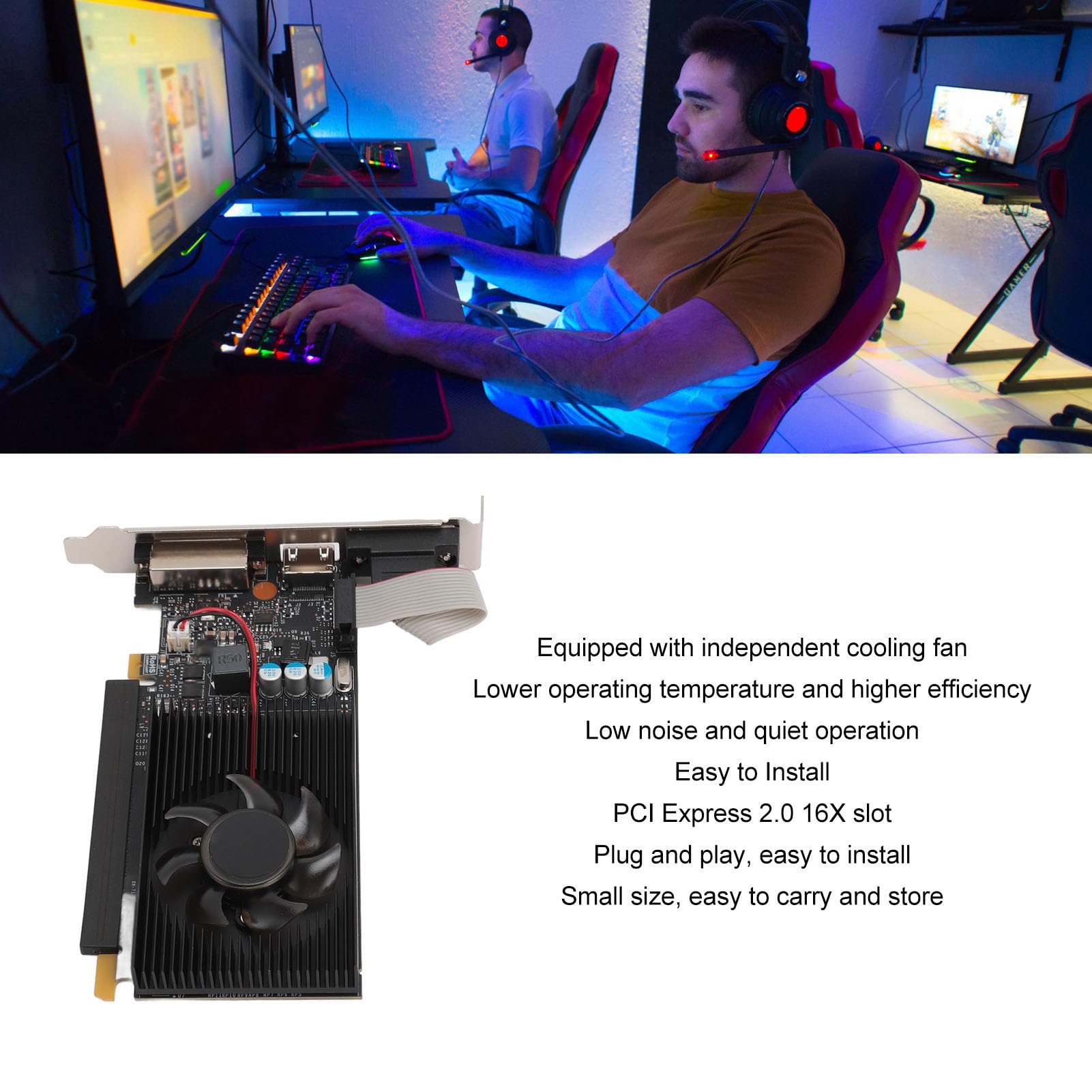 Gamingowa Karta Graficzna GT730 2GD3, 2 GB DDR3, Gniazdo PCI Express 2.0 16X i Cichy Wentylator Chłodzący, do Edycji Wideo na Komputerze Stacjonarnym i Gier DirectX 12
