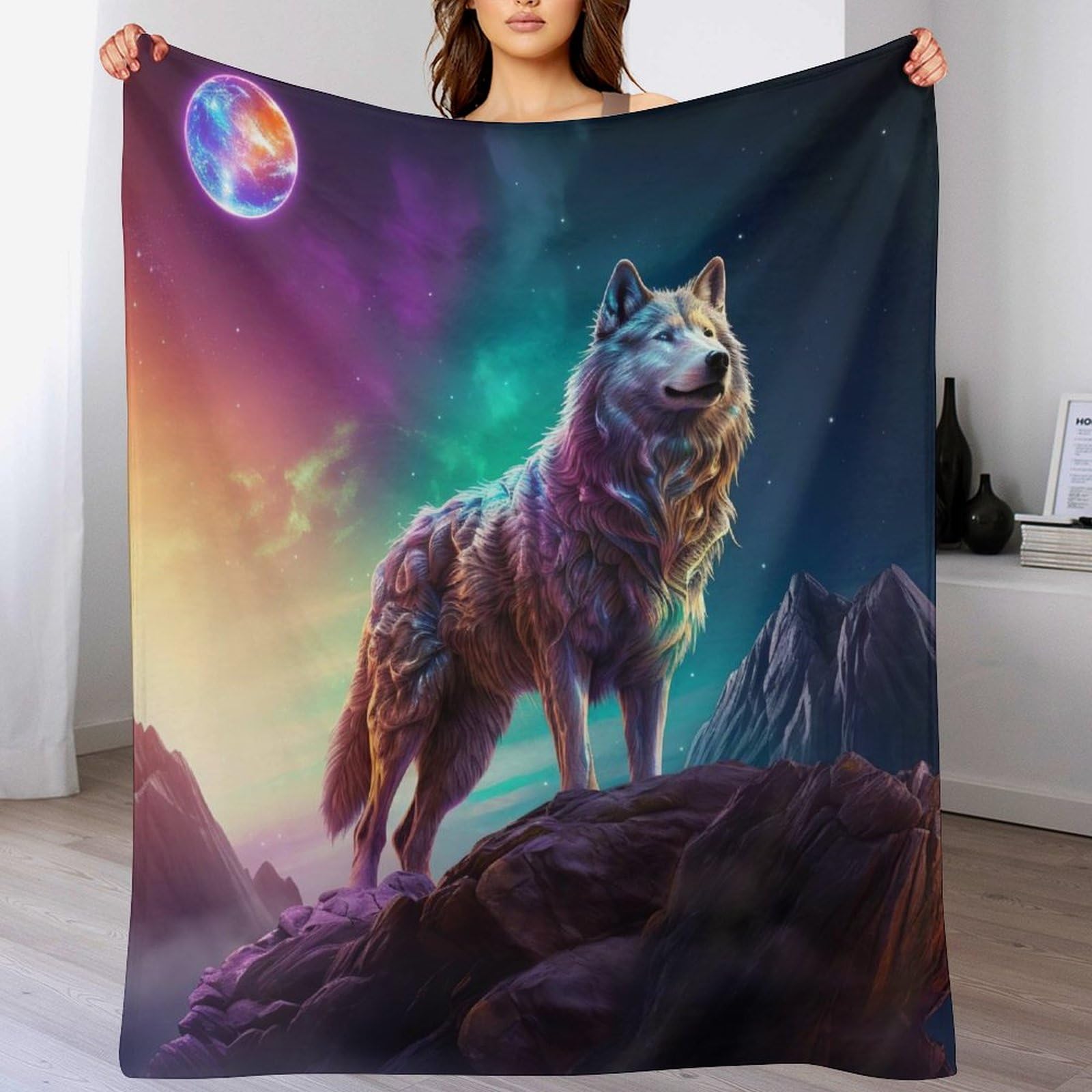 Couverture polaire loup en flannel douce chaude pour canapé lit 130x150cm