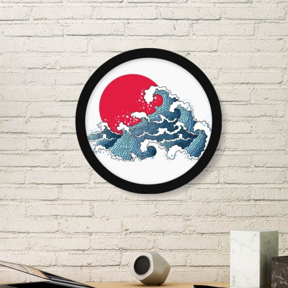 Aquarelle Japon Soleil Rouge Cadre Photo Rond Noir Deco Murale
