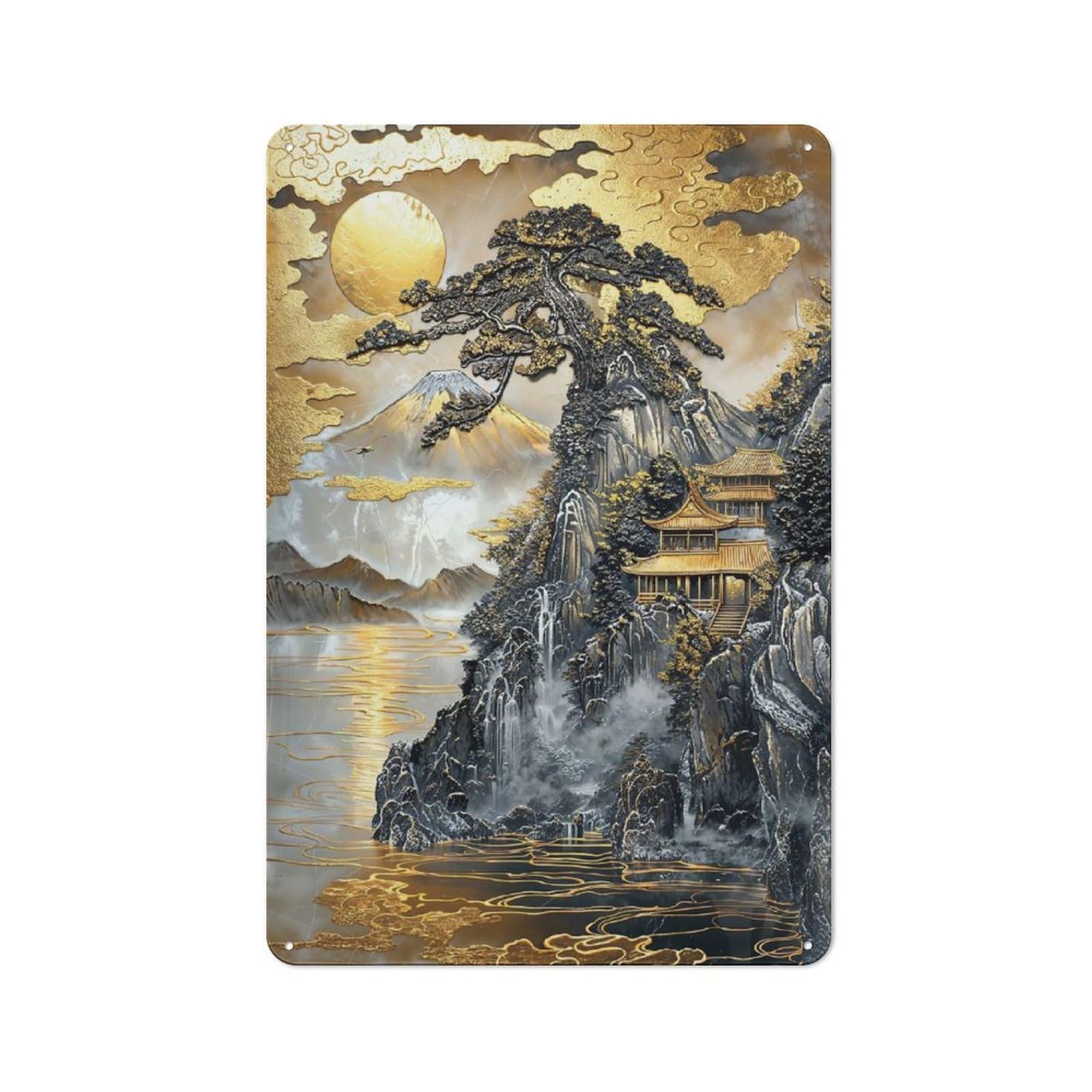 Junmoney Style-22 Mountaintop Monastery Metal Wall Sign 30X20cm, Rustic Decor For Workshop Wall, For Vintage Wall Decor Fans, For Themed Room Decoration