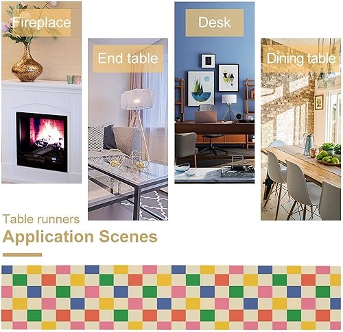 Miniatura 33 de Camino de mesa ondulado de los años 70, retro, hippie abstracto, vintage, verde, rosa, con estampado de ondas para el hogar, cocina, comedor, patio,